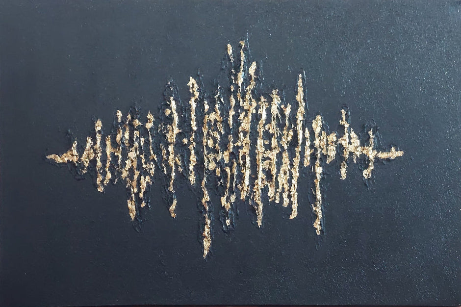 Black textured painting with gold leaf overlay