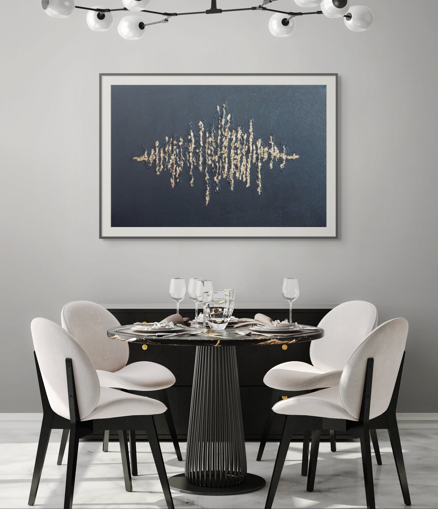 Limited edition fine art print called in a heartbeat. Black textured canvas with gold overlay