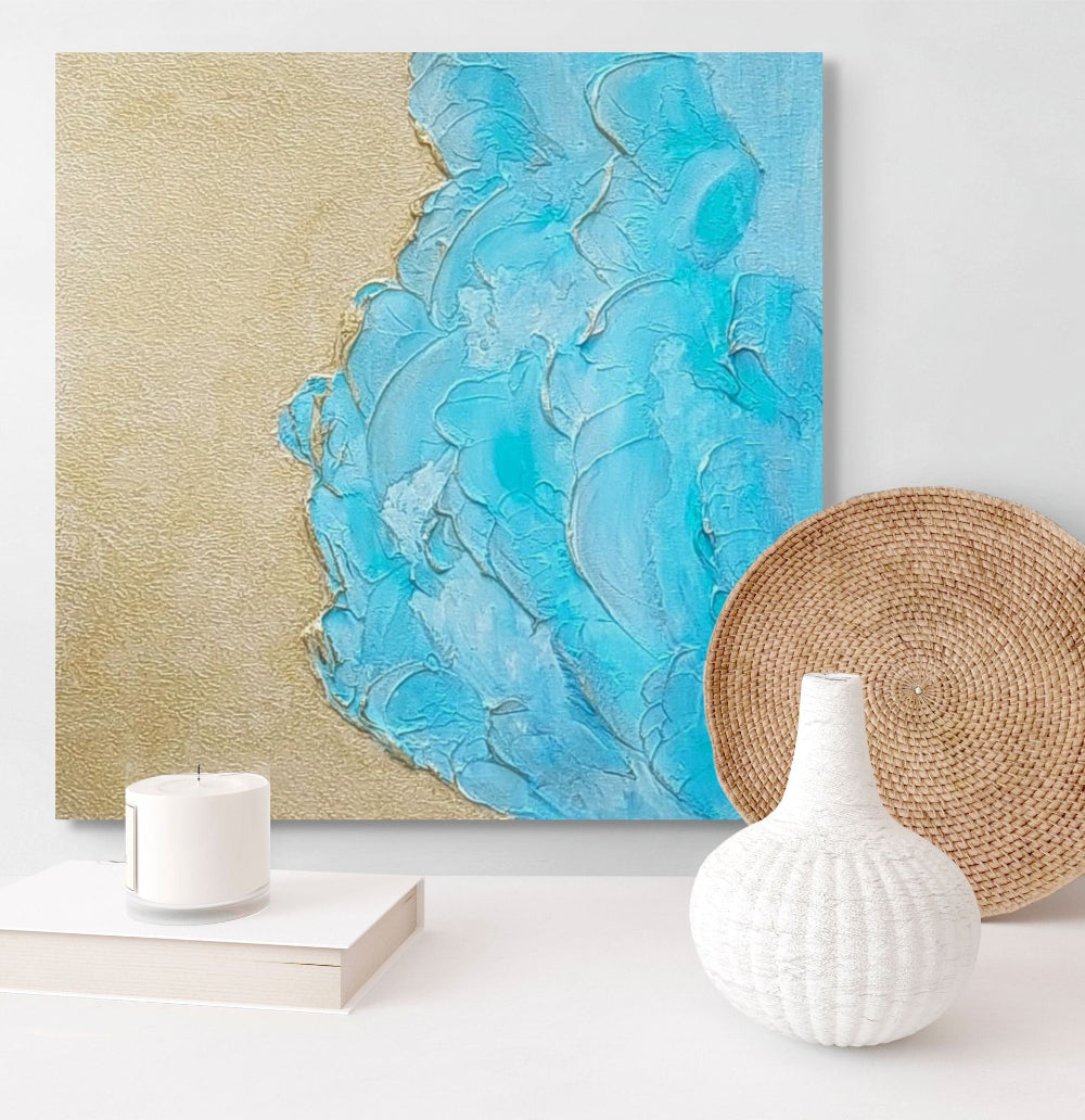 blue & gold textured shore inspired canvas art