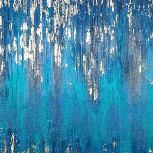 Blue Zone Acrylic painting with gold leaf, living room wall art