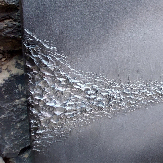Grey and silver textured original abstract canvas painting, lakeshore by julie bevan art
