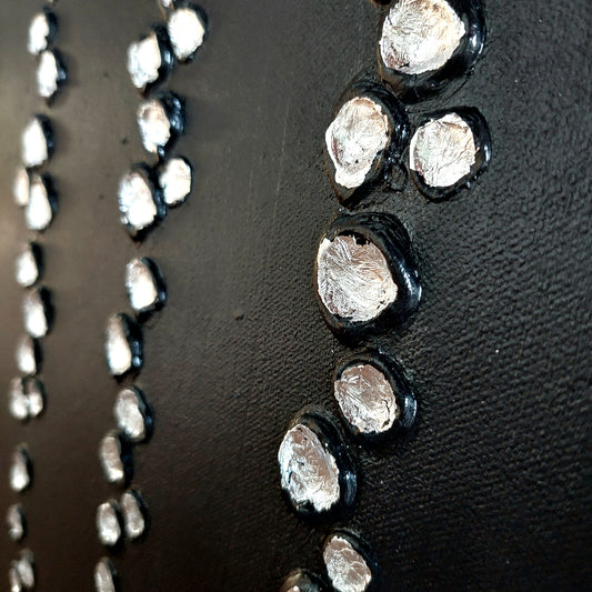 silver Droplets | Abstract Textured Silver & Black Canvas Artwork | Minimalist Black Art | Contemporary Silver Leaf | Textured Hand Painted Canvas and black droplets on canvas
