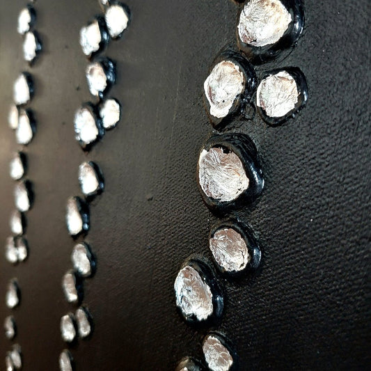 silver Droplets | Abstract Textured Silver & Black Canvas Artwork | Minimalist Black Art | Contemporary Silver Leaf | Textured Hand Painted Canvas and black droplets on canvas