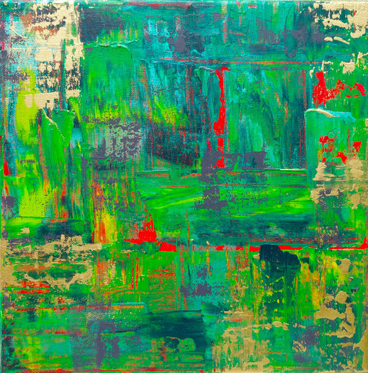 Samhain no. 3 limited edition print abstract green, red and gold for home living space