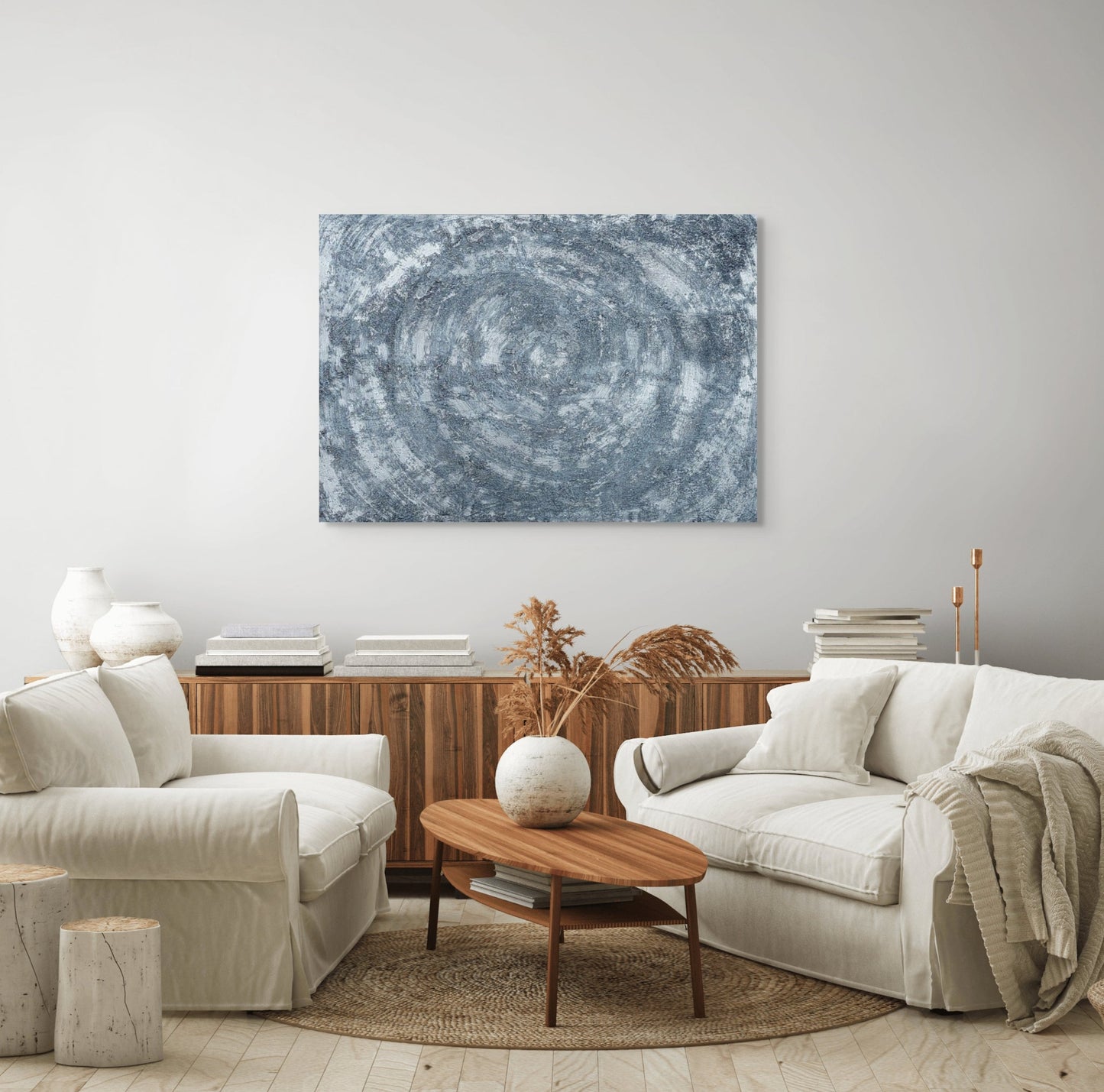 Black, grey & silver acrylic painting, swirling textures