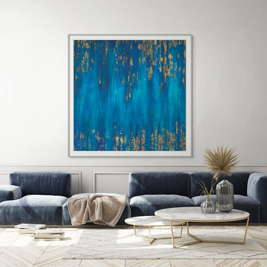 Blue Zone fine art Print on Hahnemühle Paper blue, turquoise and gold. Living room art