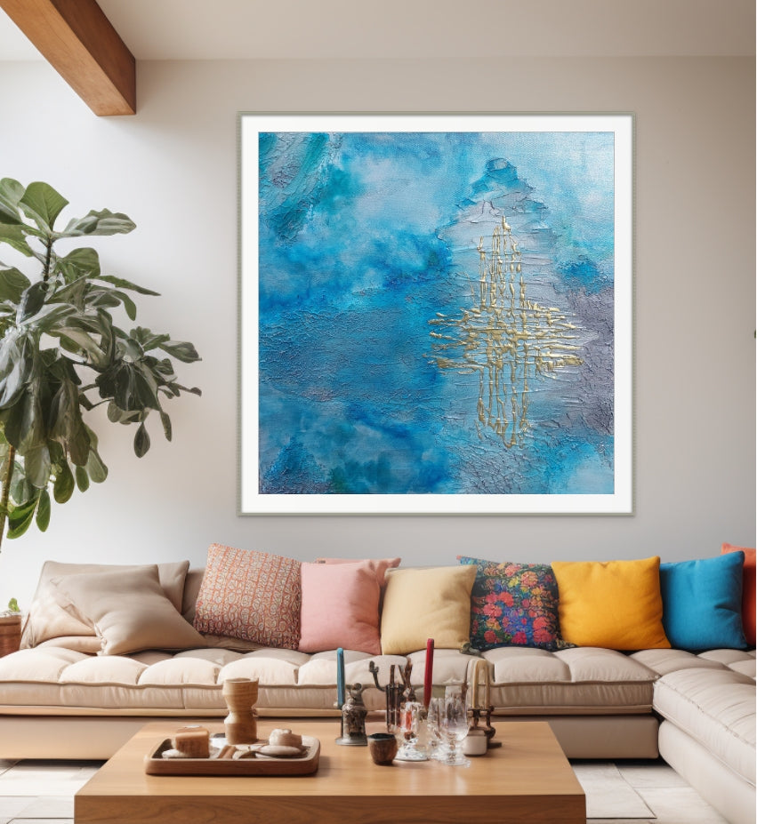 Not a Cross 50x50cm - Giclée Print Blue and Gold Acrylic print.