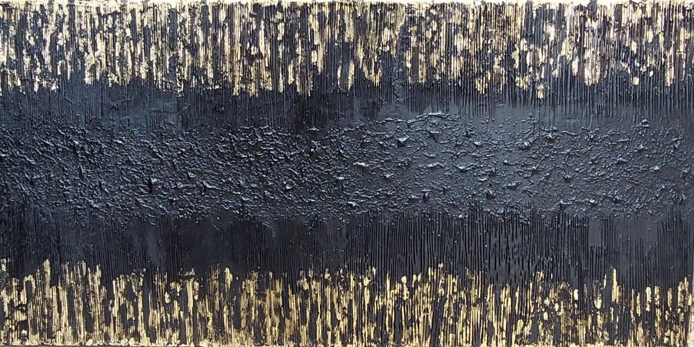 Abstract art with horizontal stripes of black and gold.