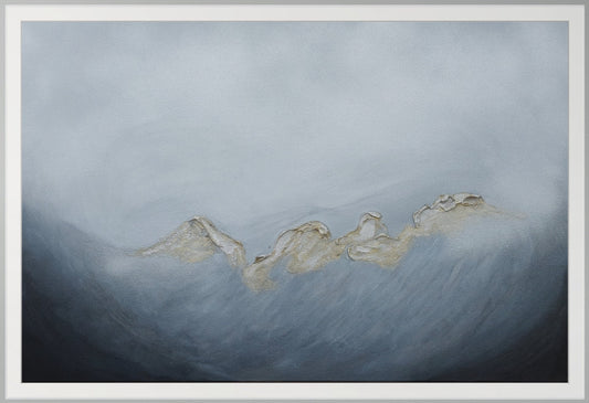 Abstract artwork with wavy lines on a gradient background