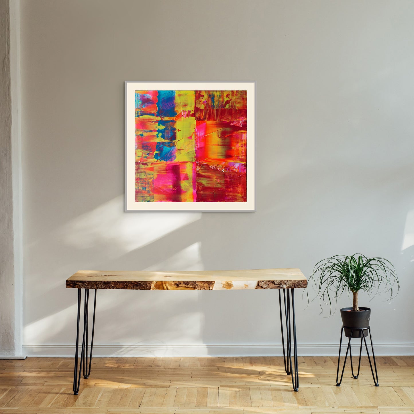 Red, blue, yellow and pink abstract fine art print, Flurry