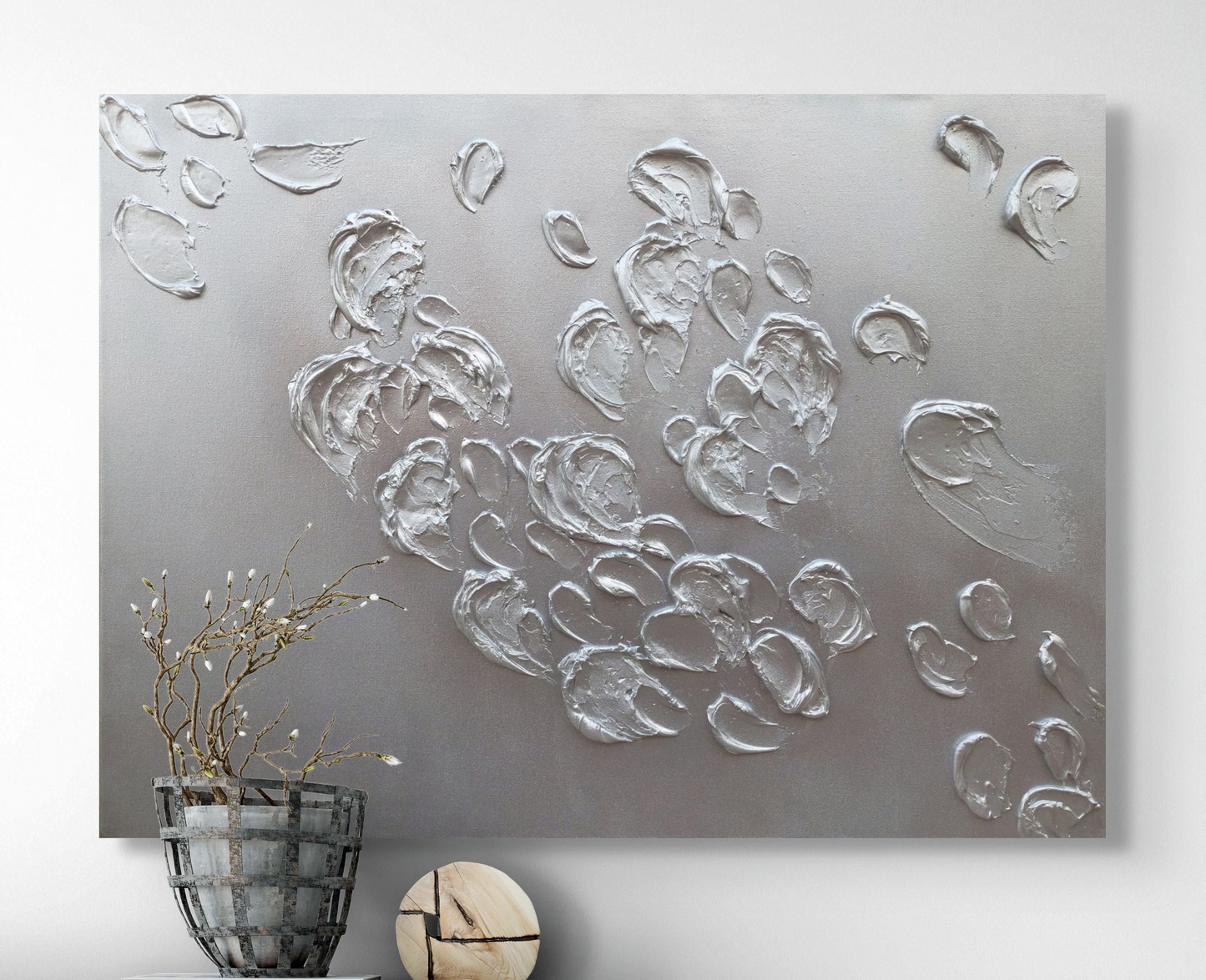 Frozen, Original 3D Canvas Painting, sweeping textured silver