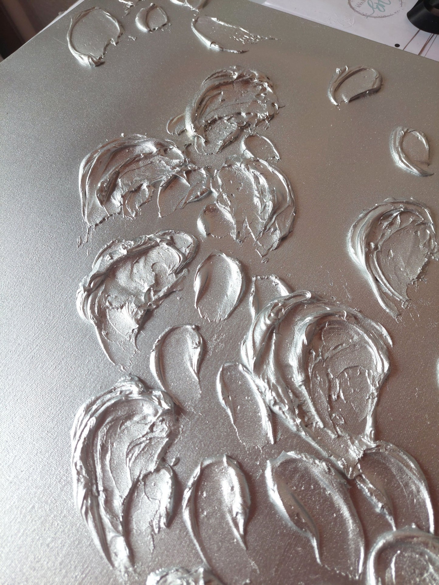 Frozen, Original 3D Canvas Painting, textured silver, close up details of texture