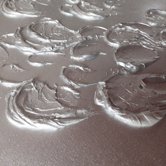 Frozen, Original 3D Canvas Painting, textured silver, close up details