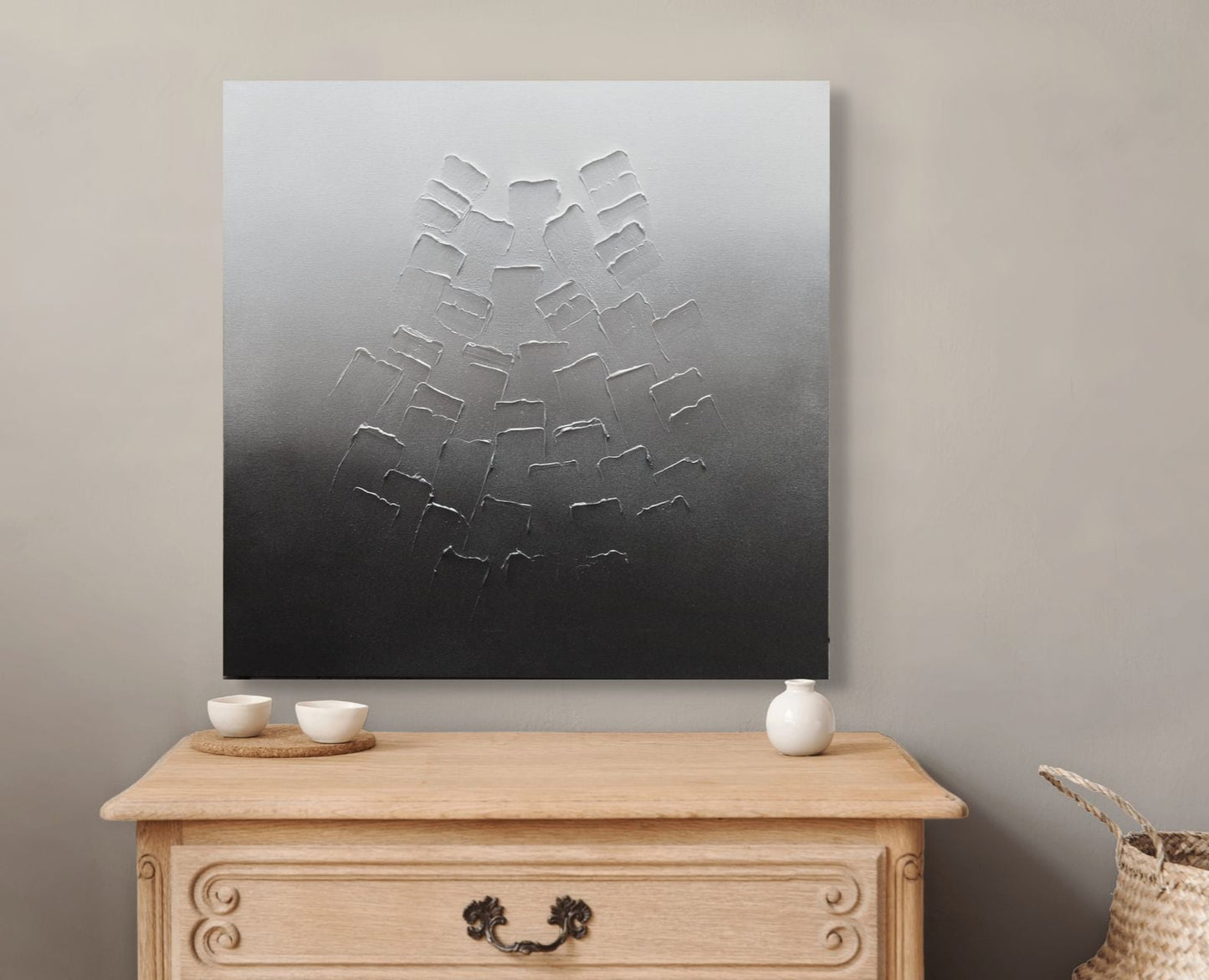Glacial, Original Canvas Painting, Metallic white silver and black