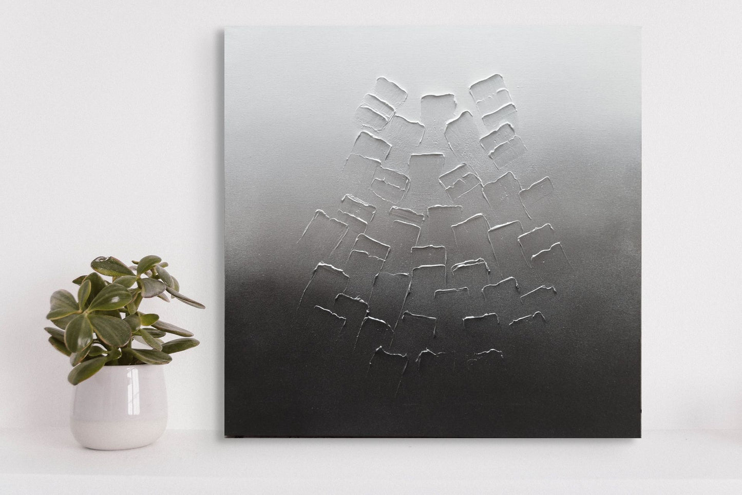 Glacial, Original Canvas Painting, Metallic white silver and black