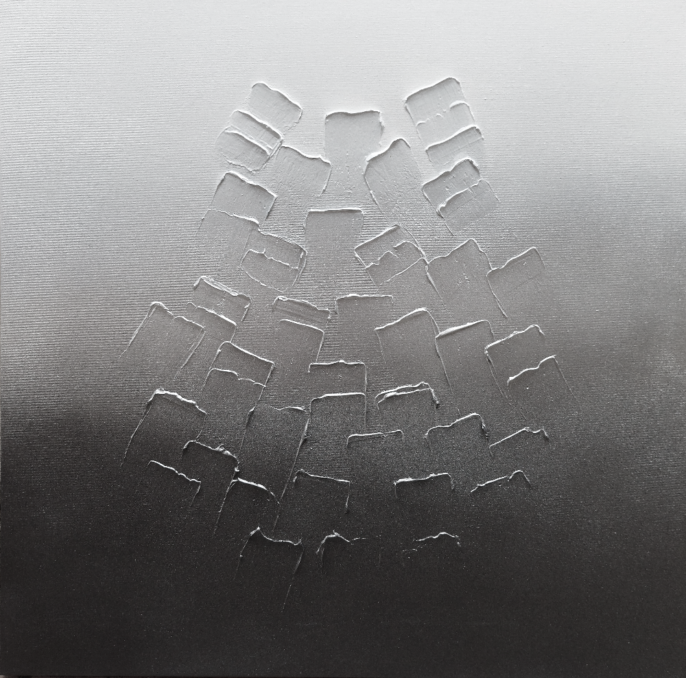 Glacial, Original Canvas Painting, Metallic white silver and black