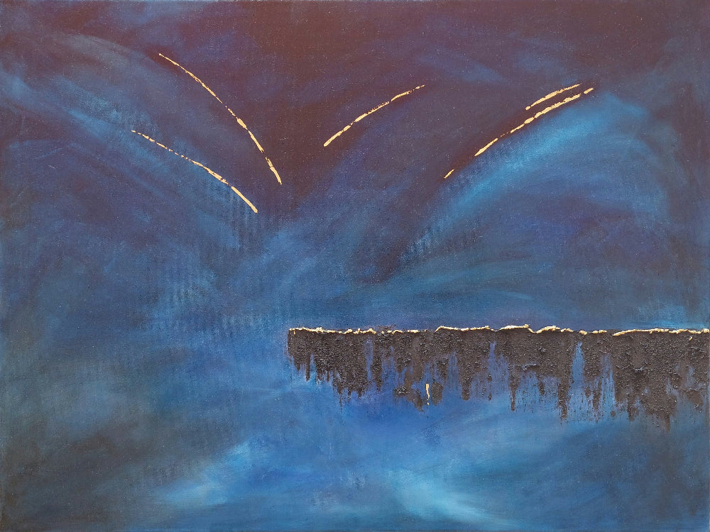 Abstract art with blue and gold colors