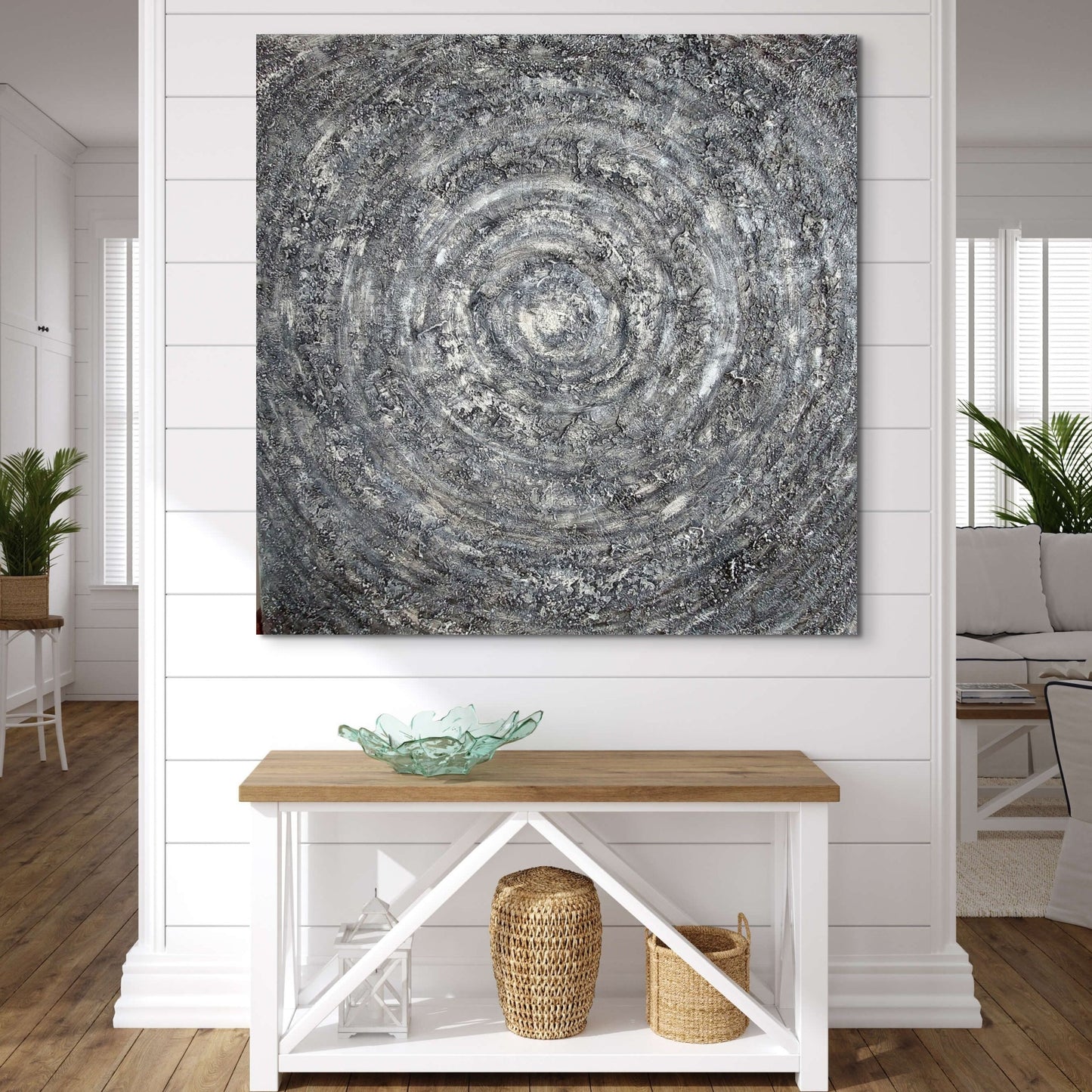 Large heavily textured grey and silver original canvas painting