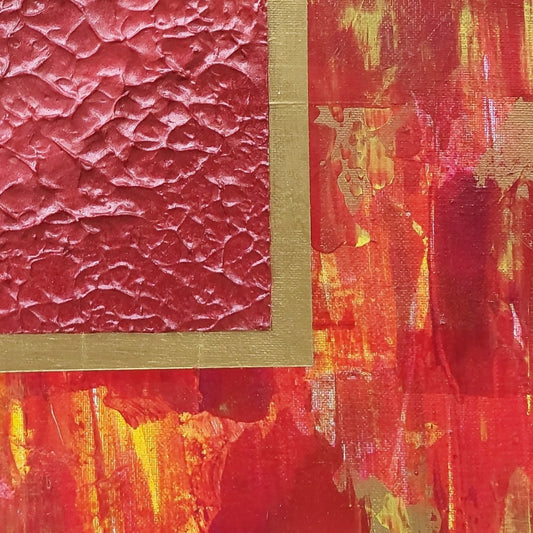Lightbox | Original Textured Abstract Painting | Red Home Decor Art | Red Canvas Painting | Square Red Yellow Gold Art | Textured Modern Art