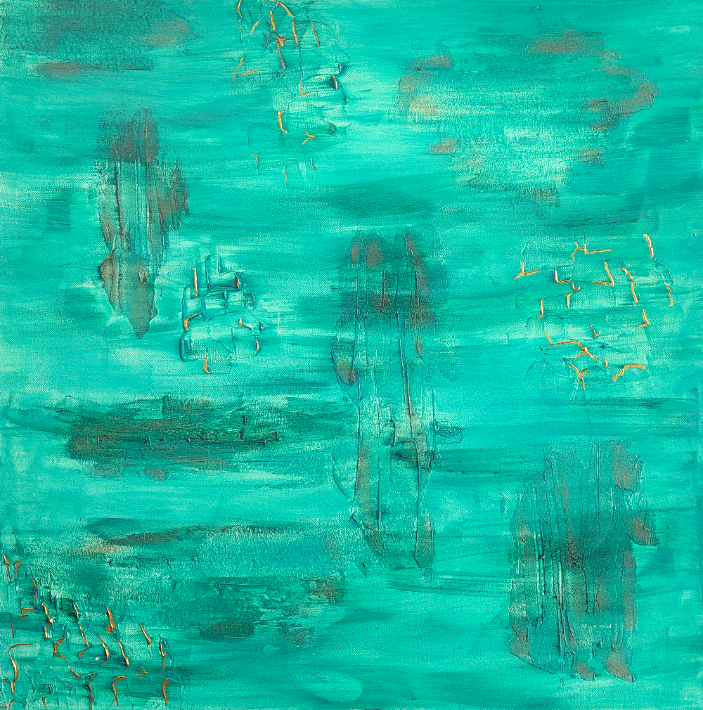 Reef Original Canvas Painting, Turquoise, gold and texture