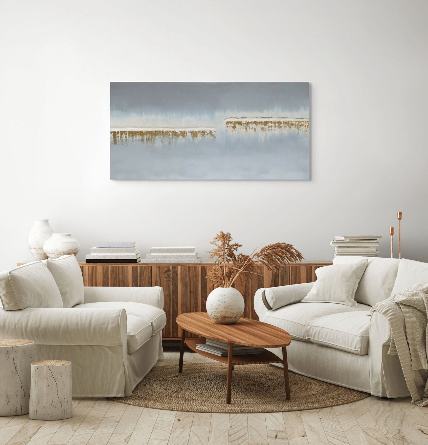 ships in the night canvas painting in gold silver and cream, original art