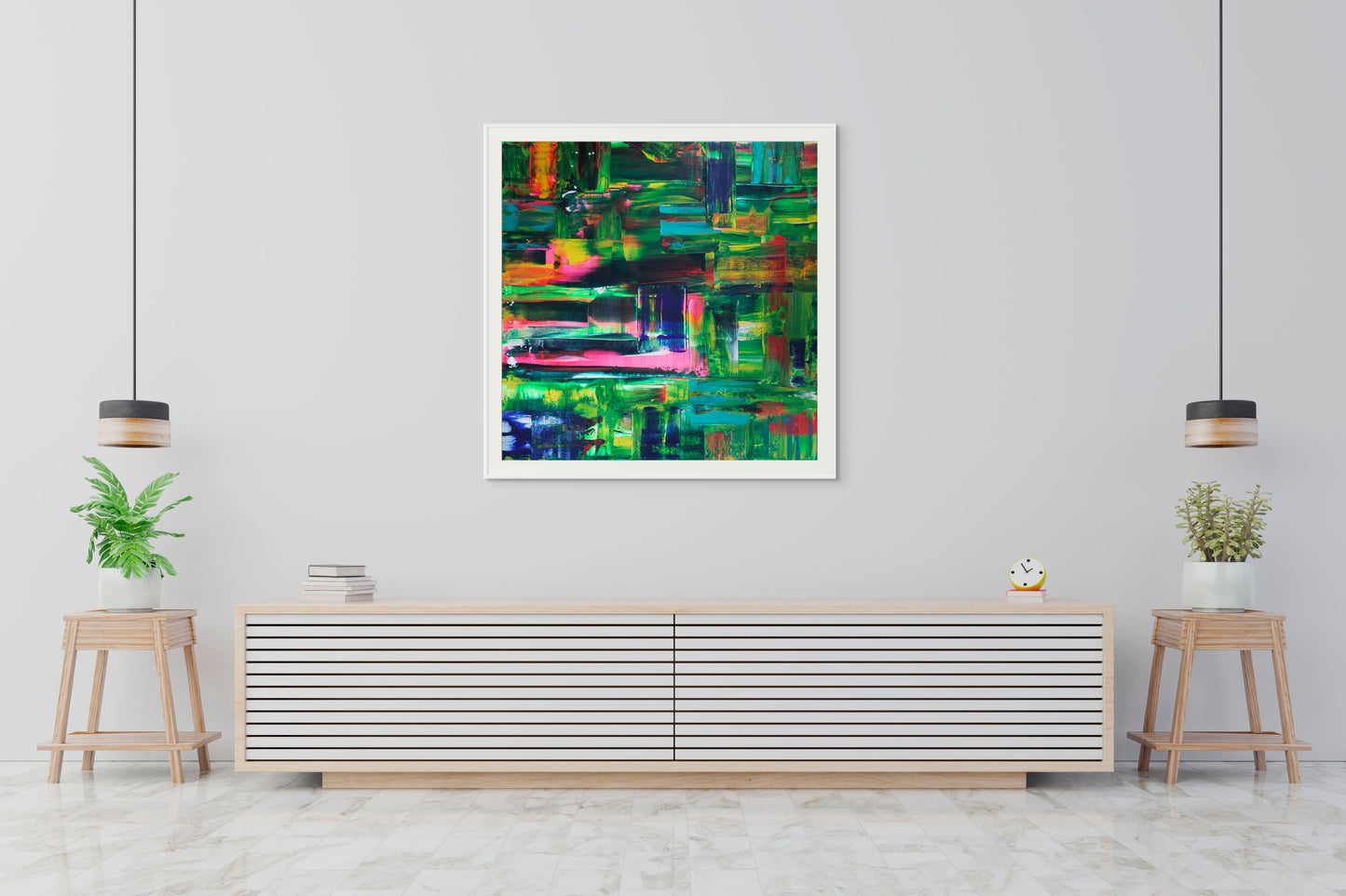 Wilderness limited edition print abstract in nature with greens, pink, blue
