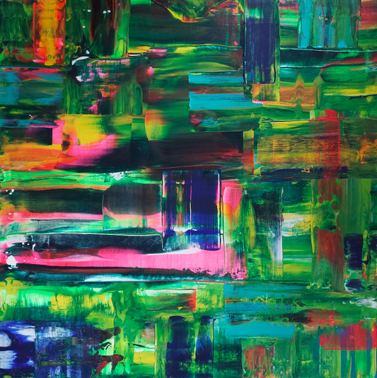 Wilderness limited edition fine art print abstract in nature with greens, pink, blue for living rooms