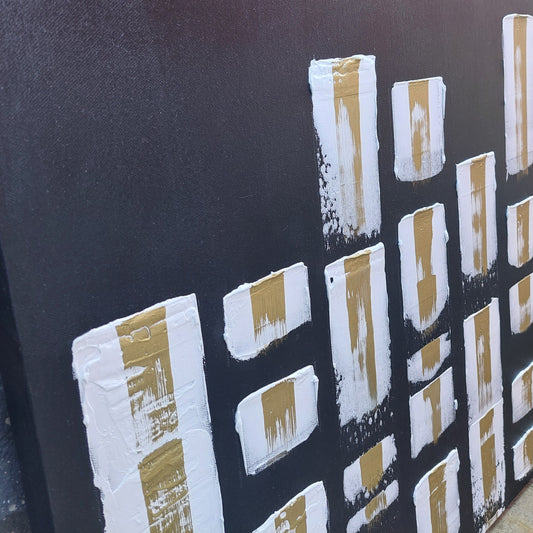 Black white and gold textured large Abstract cityscape painting