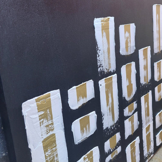 Black white and gold textured large Abstract cityscape painting