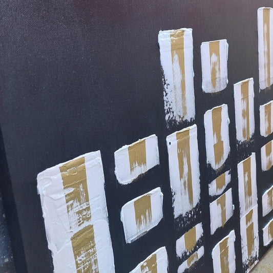 Black white and gold textured large Abstract cityscape painting