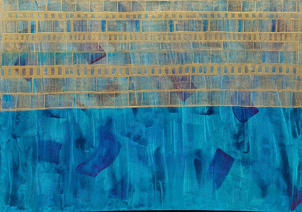 Blue and gold acrylic painting