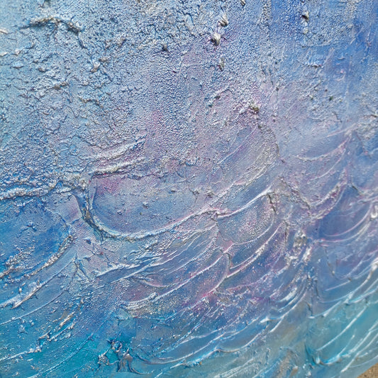 Blue and pink textured acrylic painting