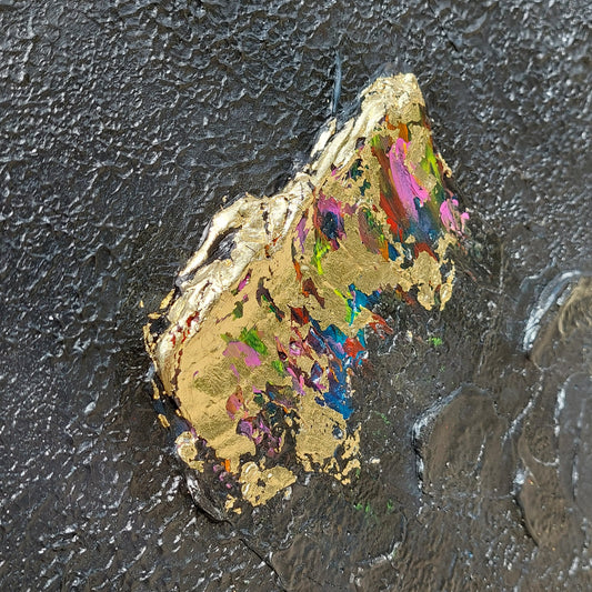 Black and multicolour acrylic canvas art with gold leaf