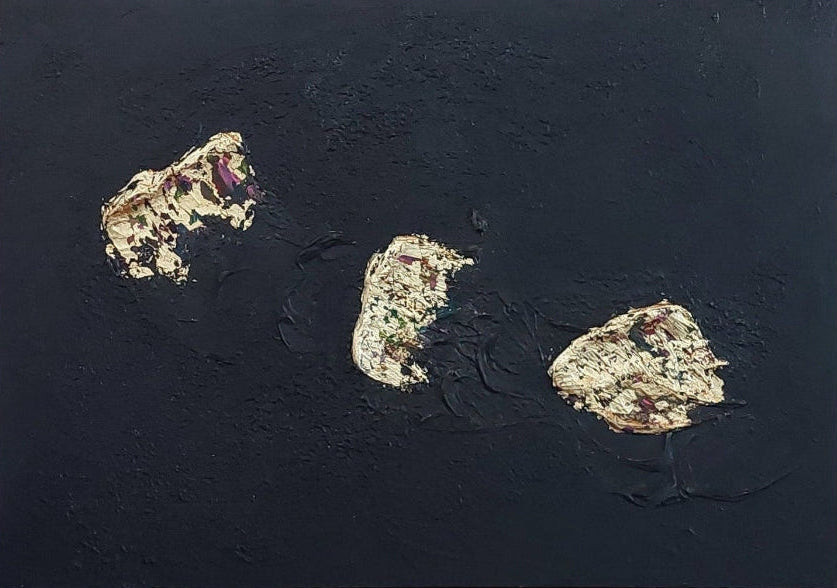 Black and multicolour acrylic canvas art with gold leaf