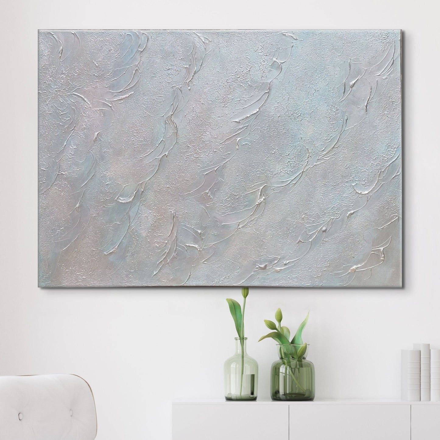 Grey, light blue textured large canvas art