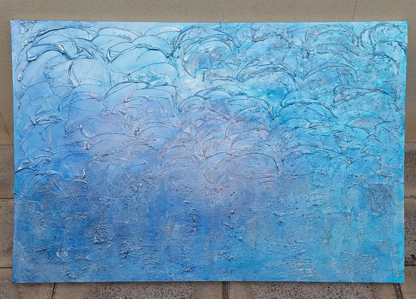 Blue and pink acrylic textured painting