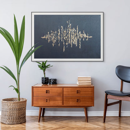 Limited edition fine art print called in a heartbeat. Black textured canvas with gold overlay