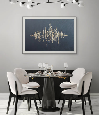 Limited edition fine art print called in a heartbeat. Black textured canvas with gold overlay