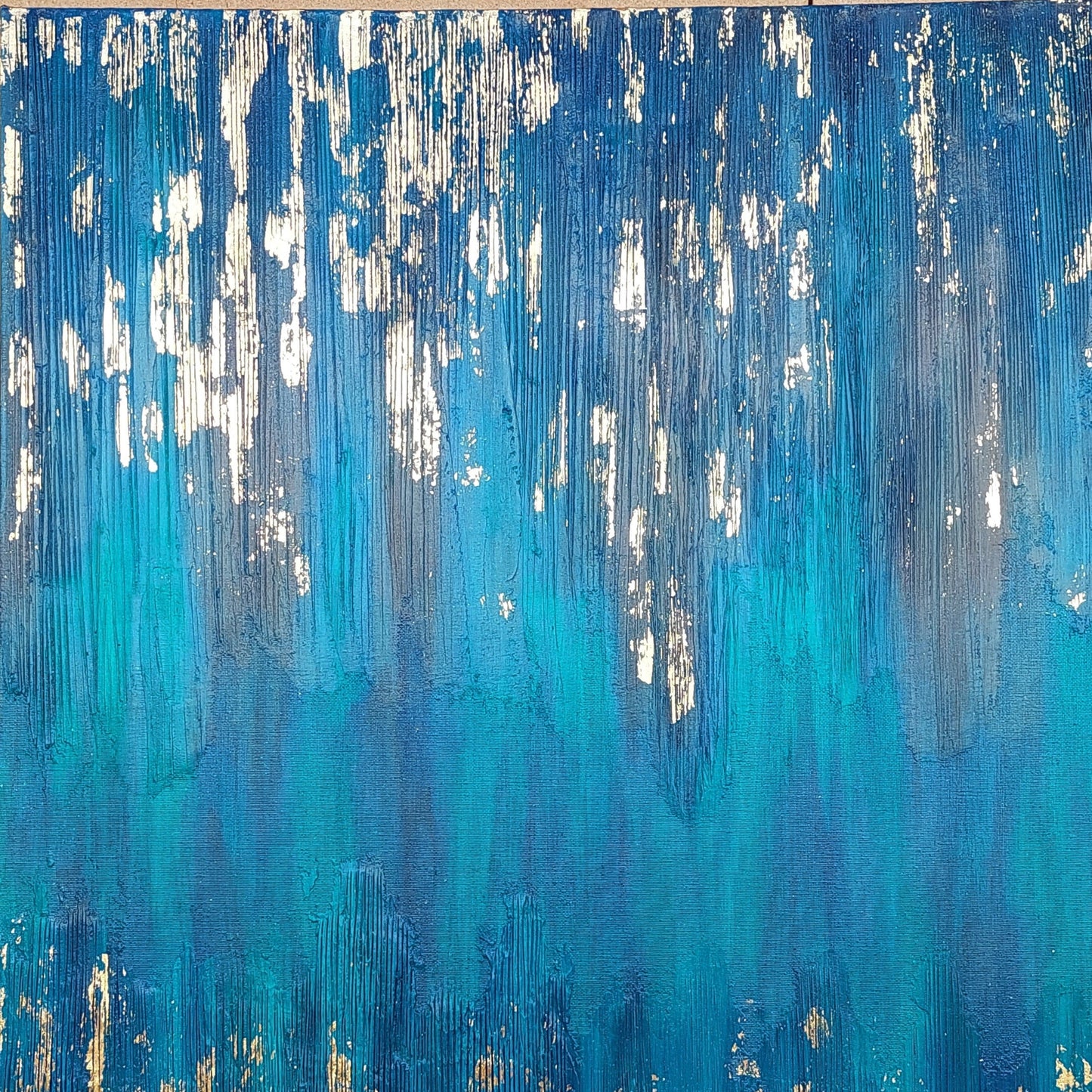 Blue Zone Acrylic painting with gold leaf, living room wall art