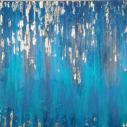 Blue Zone Acrylic painting with gold leaf, living room wall art