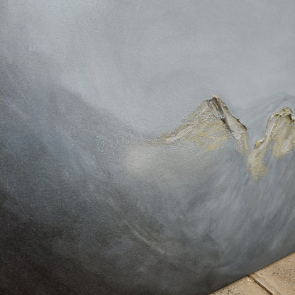 Acrylic & ink canvas art, abstract seascape close up