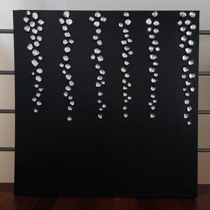 silver Droplets | Abstract Textured Silver & Black Canvas Artwork | Minimalist Black Art | Contemporary Silver Leaf | Textured Hand Painted Canvas and black droplets on canvas