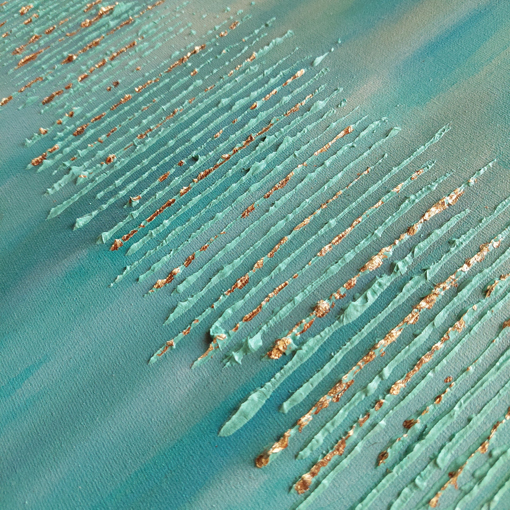Original textured abstract canvas painting inspired by forest landscapes, featuring layered neutrals and gold tones. A one-of-a-kind statement artwork titled Golden Forest by Julie Bevan