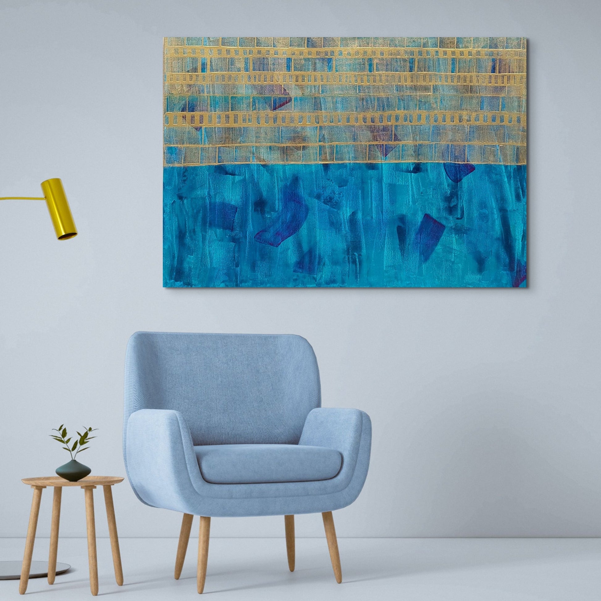 Blue and gold acrylic painting