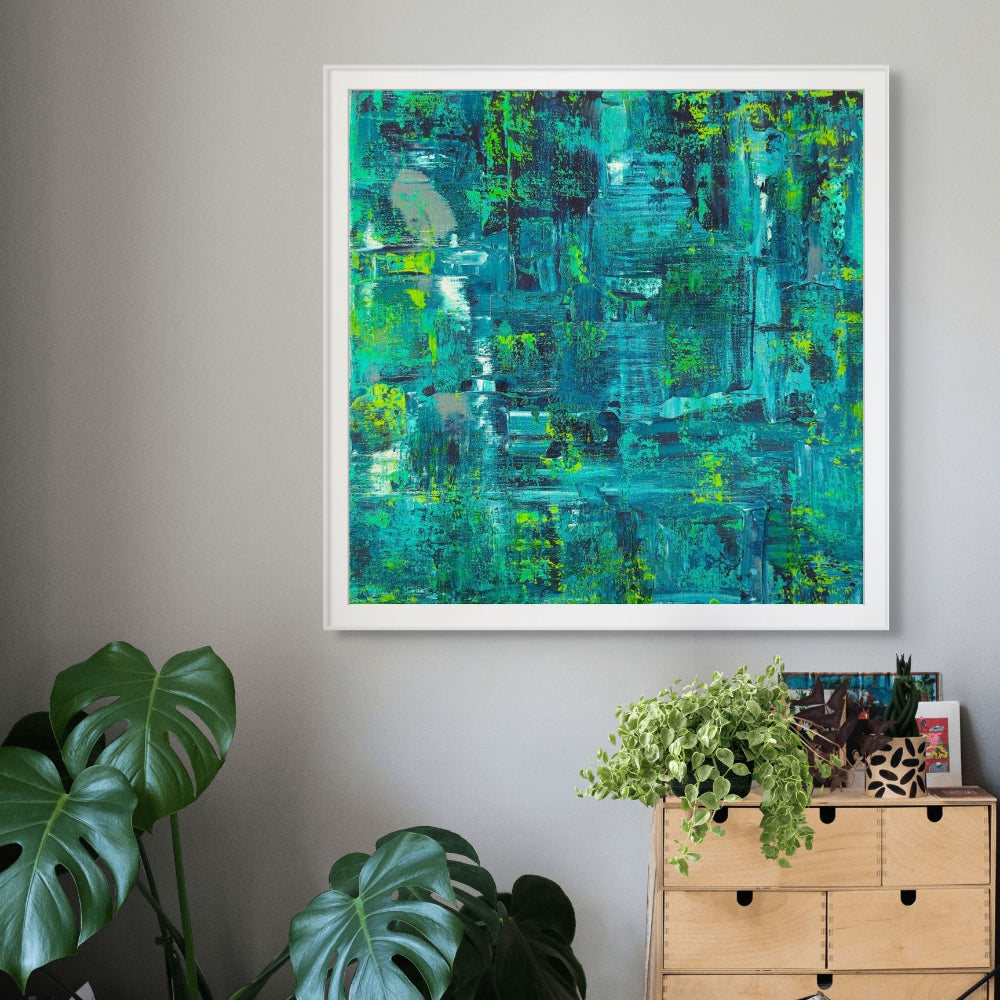 Samhain no.5 green, turquoise, lime and white colour limited edition print abstract style 
