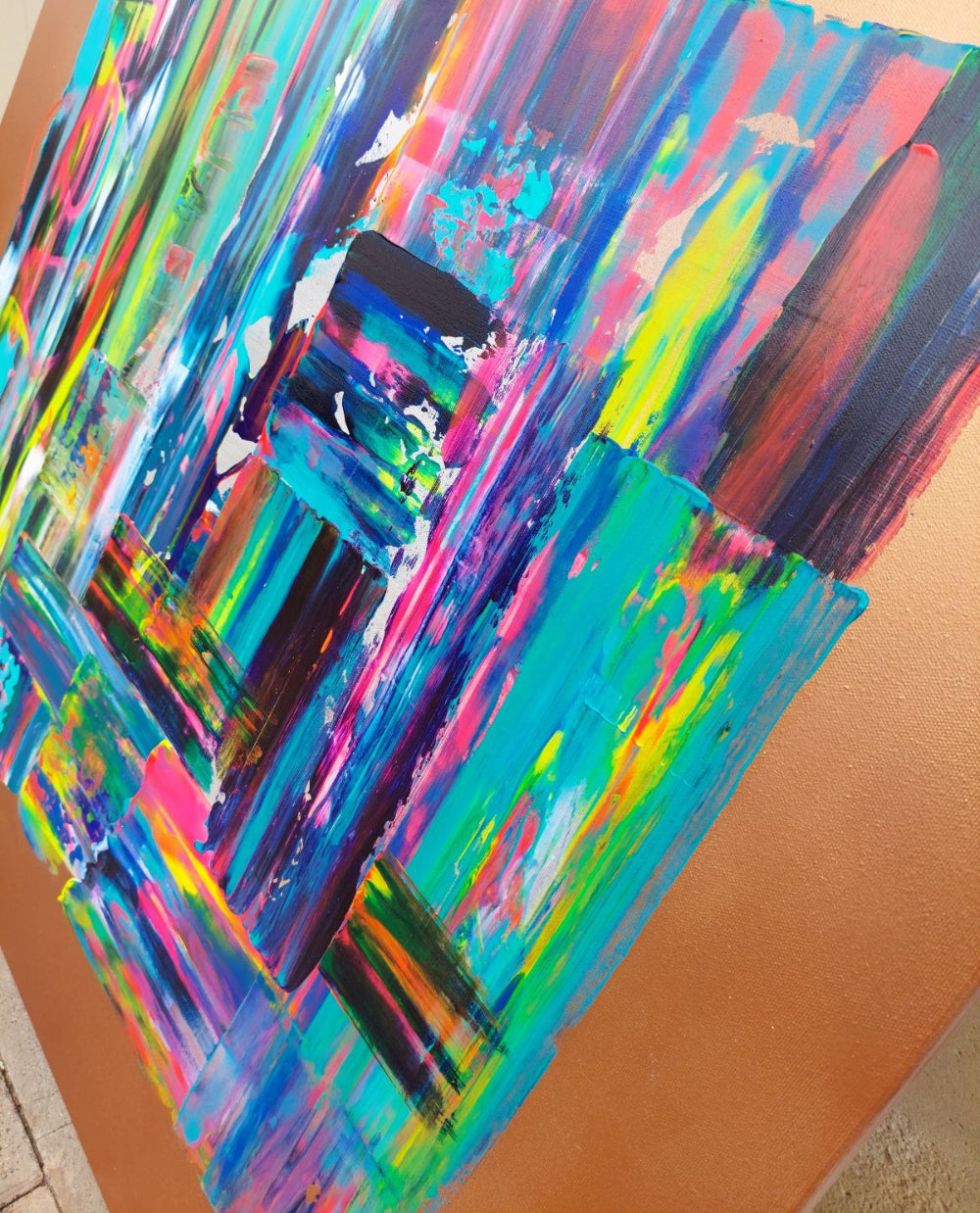 Abstract painting with vibrant colors Tao an original abstract canvas painting by Julie Bevan