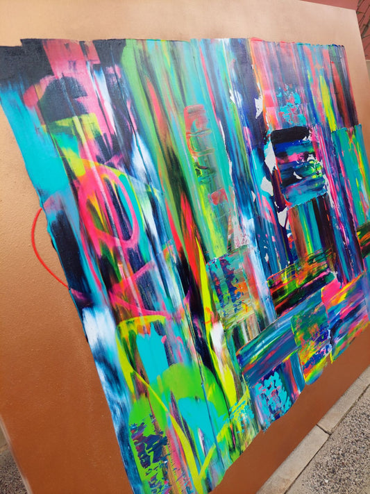 Colorful abstract painting on a Tao an original abstract canvas painting by Julie Bevan
