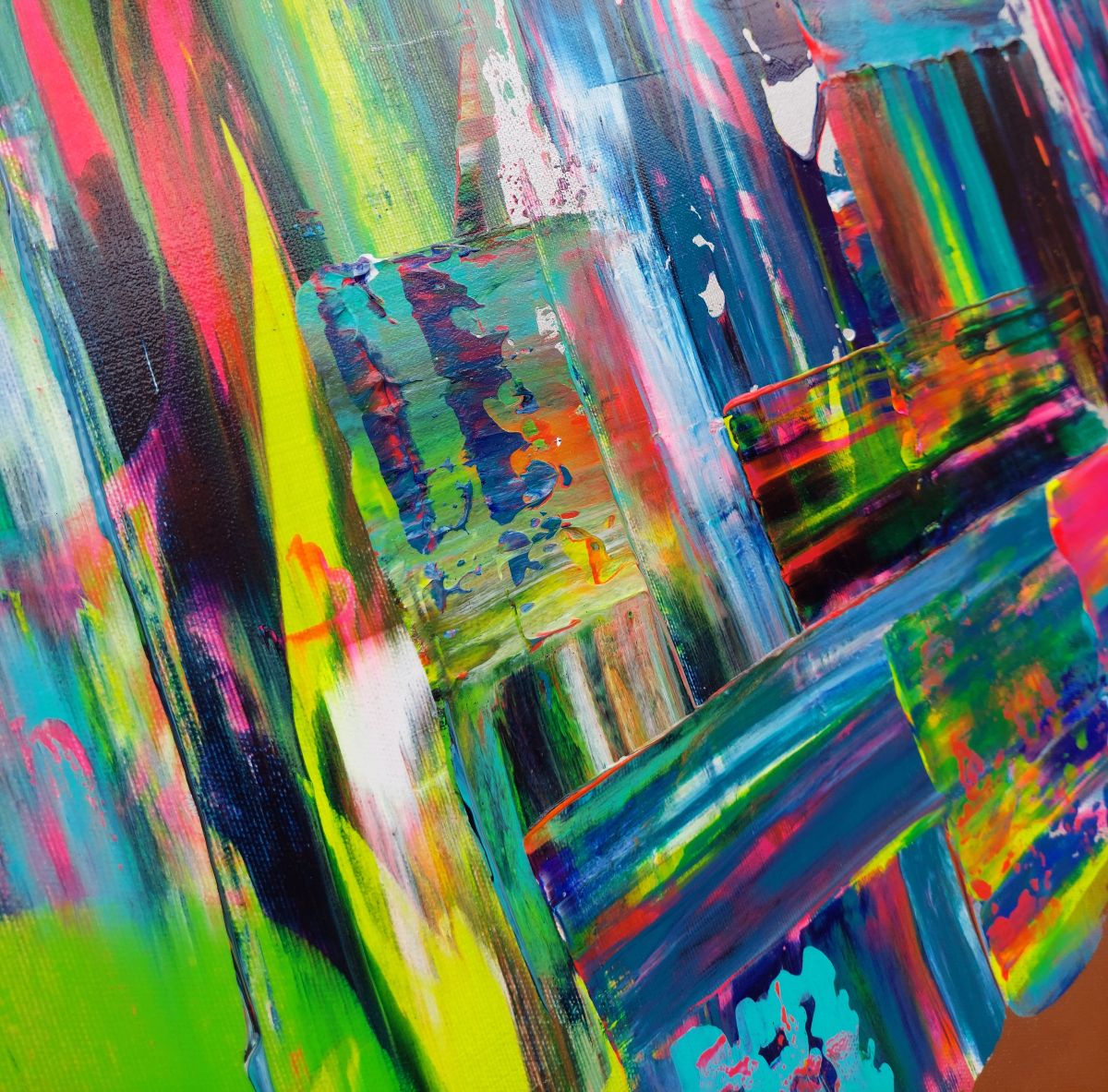 Abstract painting with vibrant colors and dynamic brush strokes Tao an original abstract canvas painting by Julie Bevan