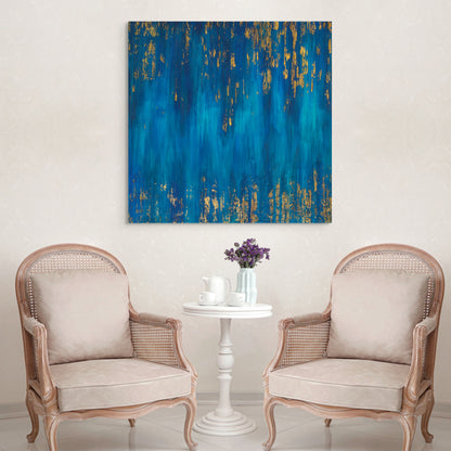 Blue Zone Acrylic painting with gold leaf, living room wall art