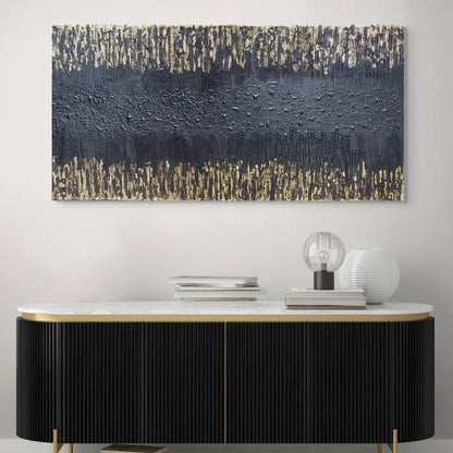Abstract black and gold textured canvas painting